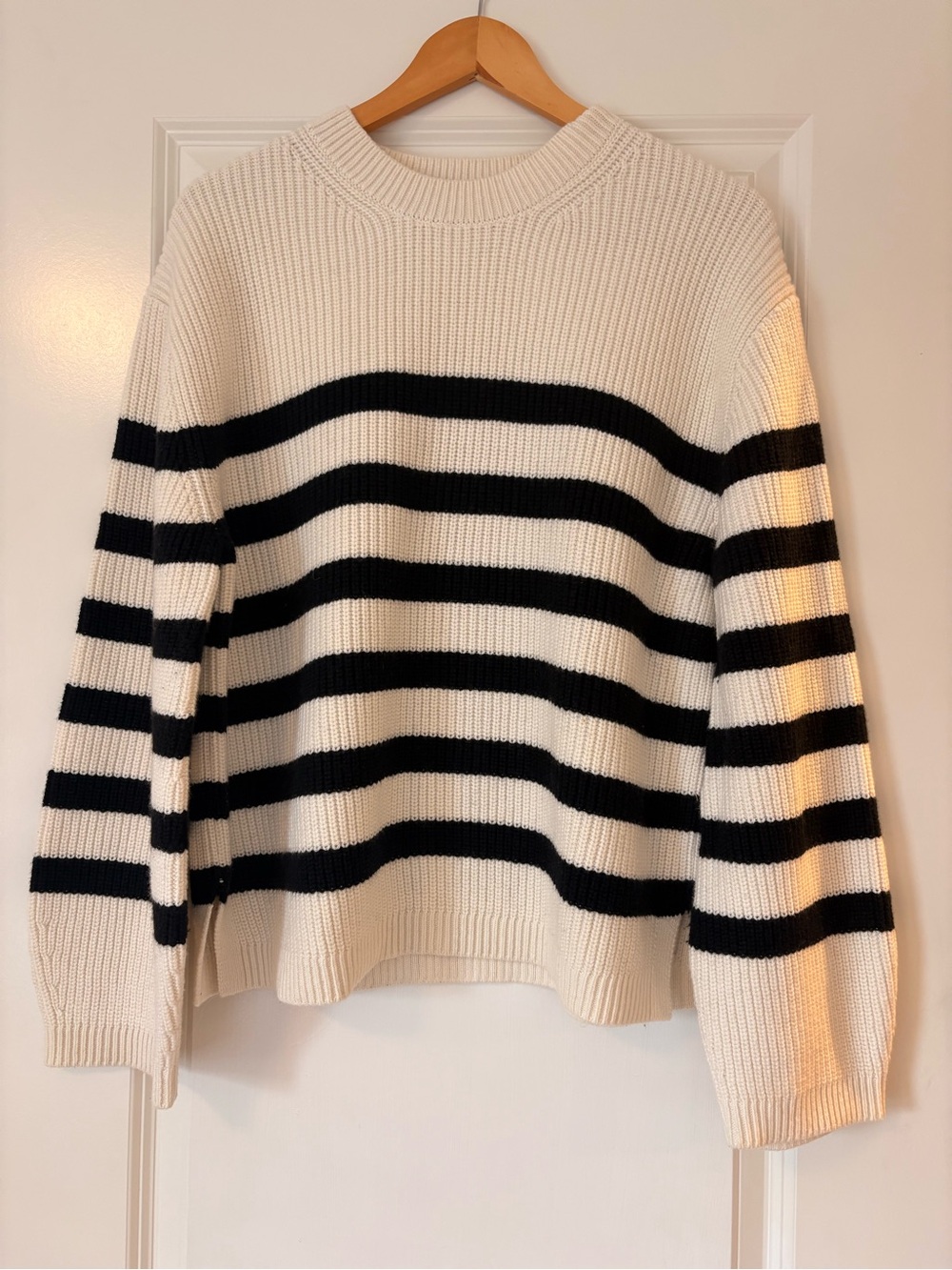 & Other Stories Cream and Black Striped Crewneck Sweater